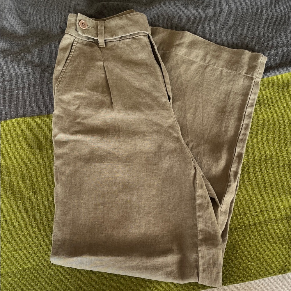 Madewell Women's Harlow Wide Leg Linen Pants- size 2- olive/army green color.